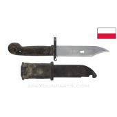 Polish AKM Type 1 Bayonet, w/ Scabbard & Rubber Insulator, Dark Grip, *Good*