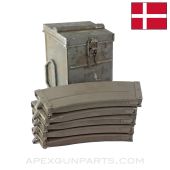 Madsen LMG (5) Magazine Set, w/ Steel Carry Case, 30rd, 8x57 *Good* 