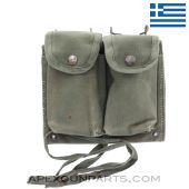 M1A / M14 / M77 / FAL Double Magazine Pouch, OD Green Canvas with Metal Hangers, Greek *Fair*