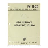 Aerial Surveillance-Reconnaissance, Field Army, Paperback 1967, FM 30-20, *Very Good*