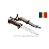 Romanian AKM Type 1 Bayonet, w/ Scabbard, Knuckle Strap & C-Strap, *Good*
