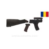Romanian AKM Furniture Set, w/ Lower Handguard Foregrip, Balkan Service, Wood, *Fair*