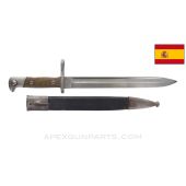 Spanish M1893 Mauser Rifle "Humpback" Bayonet, w/ Leather Scabbard *Good*