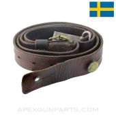 Swedish Mauser M38 / M96 / AG42 Rifle Sling, w/ Steel Clip, Leather *Good* 