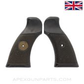 Enfield #2 Mk1* Grips, w/ Brass Disc, Black Plastic, *Good*