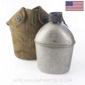 USGI WWII Canteen, w/ Canvas Cover, Personalized Scratching, *Fair*