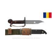 Romanian AKM Type 1 Bayonet, w/ Scabbard, Knuckle Strap & Nylon Frog *Excellent* 