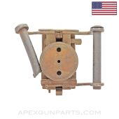 Browning M3 .50 Cal. Backplate Assembly with Spade Grip & Trigger, Sheared Lower Left Spade Bracket / Bolt, Air Application *Fair*