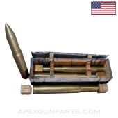 US Navy 3 Inch Gun Drill Round, 35" Long, Set of 4, Brass Plated Steel, w/ Wood Transit Crate *Good*