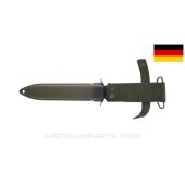 M8A1 Military Bayonet Scabbard with Canvas Belt Hanger, German MFG, OD Green  *NEW* 