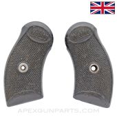 Webley MKIII Grip Set, Black Plastic, Webley Marked, .38 S&W, *Good*