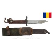 Romanian AKM Type 1 Bayonet, w/ Scabbard, Knuckle Strap & Nylon Frog *Fair* 