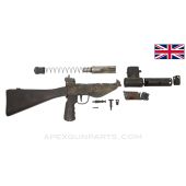 British STEN Mk 5 SMG Parts Kit, w/ Wood Stock and Grip, Barrel Bushing and Barrel Nut, 9mm Luger *Good*