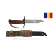 Romanian MD.86 / AIMS-74 Bayonet, Transitional Style, w/ Scabbard, Knuckle Strap & Nylon Frog, Torn / Cut Retaining Strap, Possible Light Rust on Pommel *Good* 