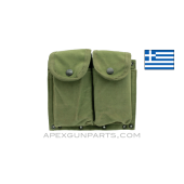 M1A / M14 / M77 / FAL Double Magazine Pouch, OD Green Canvas with Metal Hangers, Greek *Good* 