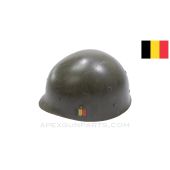 Belgian Helmet Liner for M1 Steel Pot, Leather Chin Strap, ABL Flag Marking, OD Green Painted *Good*