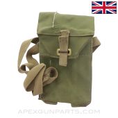 British WWII Magazine and Ammunition Carrier, Gas Mask Bag w/ Shoulder Strap, Green Canvas, *Fair*