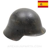 Spanish M1926 Helmet, Stripped /No Liner / No Chin Strap, Black Painted, Steel *Good*
