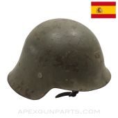 Spanish M1926 Helmet w/ Project Liner, Chinstrap, Green Painted, Steel *Good* 