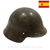 Spanish M1926 Helmet, Stripped / No Liner / No Chin Strap, Green Painted, Steel *Good*  