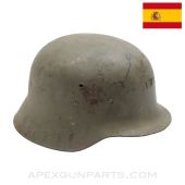 Spanish M1926 Helmet, w/Project Liner and Chin Strap, Green Painted, Steel *Good* 