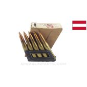  8X56Rmm (Rifle) Box of 10 Rounds, Mannlicher Waffenampt marked, M 30 Scharfe S-Patronen Rottw, On Stripper Clips, *Very Good* 