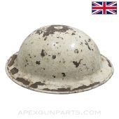 British "Brodie" MKII Steel Helmet, Complete w/Liner and Chin Strap, White Painted *Fair* 