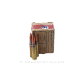 7.65 Mauser (Rifle) - 20RD Box Surplus, Fabrique Nationale Belgique, Full Metal Jacket, Brass Case
