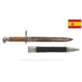 Spanish M1893 Mauser Rifle "Humpback" Bayonet, w/ Leather Scabbard, German MFG, *Fair*