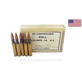 .30-06 - 20RD Box (Rifle) - Lake City Arsenal, Military Surplus, FMJ, Brass Case, In *Good* Condition