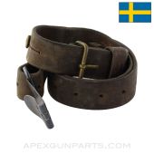 Swedish Mauser M38 / M96 / AG42 Rifle Sling, w/ Steel Clip, Leather *Fair*