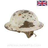 British "Brodie" Steel Helmet, Type B, Complete w/ Liner and Chin Strap, White Painted, *Fair*