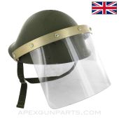 British Mk IV "Turtle Shell" Steel Helmet, w/ Riot Visor *Very Good*