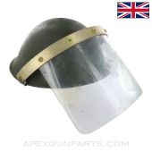 British Mk IV "Turtle Shell" Steel Helmet, WW2, w/ Riot Visor *Good*