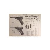 Luger P08 Pistol Parts Diagram, WW2 German Reprint 45" x 32", B&W *NEW* 