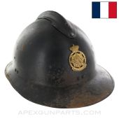 French Adrian Helmet, Complete, w/ Belgian Civilian Defense (German Occupation) Badge, WWII *Good*