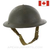 Canadian "Brodie" MKI Steel Helmet w/ Liner and Chin Strap, WWII Marked *Good*