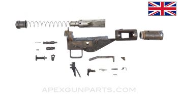 STEN MK 2 Parts Kit w/Torch Nicked Barrel Nut and FCG Tab, No Stock, No Front Sight, 9MM Luger *Fair* 