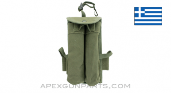 Thompson 30rd Dual Magazine Pouch, OD Green Canvas, ALICE Clips, Greek, *Very Good* 