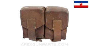 Mauser Rifle Ammunition Pouch, Two Pocket, Leather, Yugoslavian