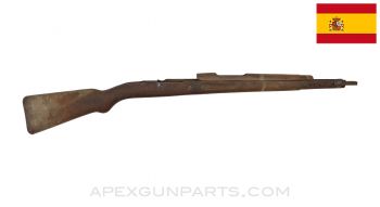 Spanish M44 Mauser Stock Set, No Sling Bar & Barrel Band Spring, Cracked, 38", *Good* 