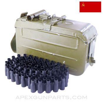 PKM Assault Ammo Can w/ Unused Links, 100rd, Soviet Era Glossy Green, 7.62X54R *Very Good* 