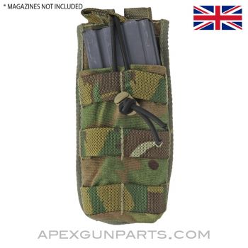 British SA80 Single M16 Magazine Ready Pouch, MOLLE / Osprey System, Woodland Pattern Nylon *NOS*