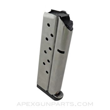 Colt 1911 Government / Commander Magazine, 9rd, Stainless w/ Removeable Plastic Base Pad, 38 Super *NOS*