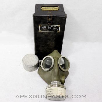 Lecco No. 45 Tear Gas Mask, In Transit Case, w/ 2 Filter Cartridges *Good* 