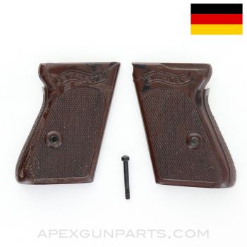 Walther PPK Pistol Grips w/ Screw, Brown with Black Accents, Factory *Good*