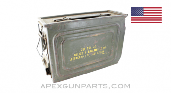 USGI M1A1 .30 Cal. Ammo Can, Steel w/Carry Handle & Mounting Latch, OD Green, *Very Good* 