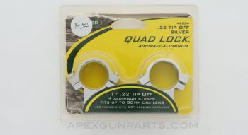 WEAVER 49054 Quad Lock Scope Rings, 1" .22 Tip Off, Up to 36mm OBJ, Aluminum Silver *NEW*