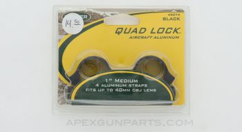WEAVER 49074 Quad Lock Scope Rings, 1", Up to 40mm OBJ, Aluminum Black *NEW*